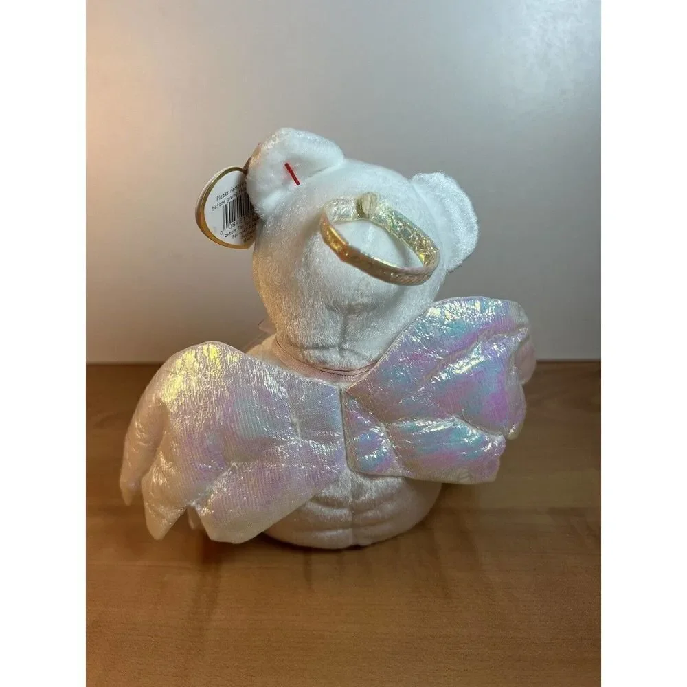 Retired Ty Beanie Babies Halo the Angel Bear Toy With Brown Nose, 1998